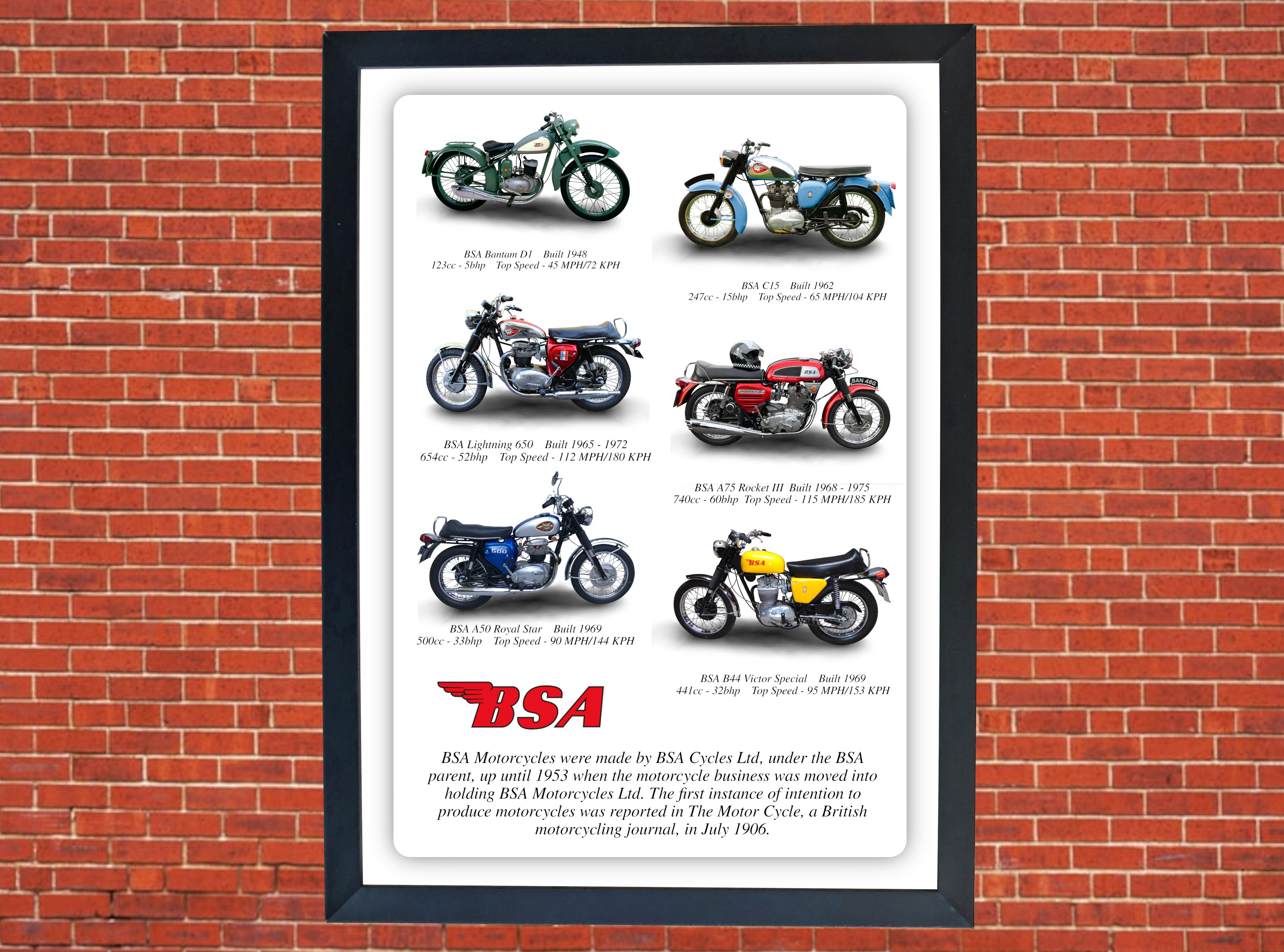 BSA Motorbike Motorcycle Compilation A4 - A0 Size Print Poster on Photographic Paper