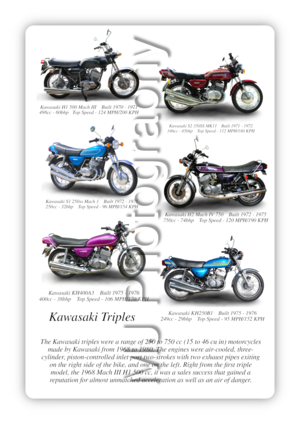 Kawasaki Triple Motorcycle Motorbike Compilation A3/A4 Poster Photographic Paper