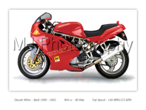 Ducati 900 Super Sport Motorcycle - A3/A4 Poster