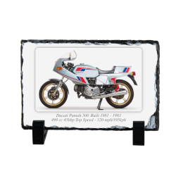 Ducati Pantah 500 Motorcycle on a Natural slate rock with stand 10x15cm