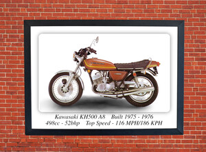 Kawasaki KH500 A8 Red Motorcycle - A3/A4 Size Print Poster