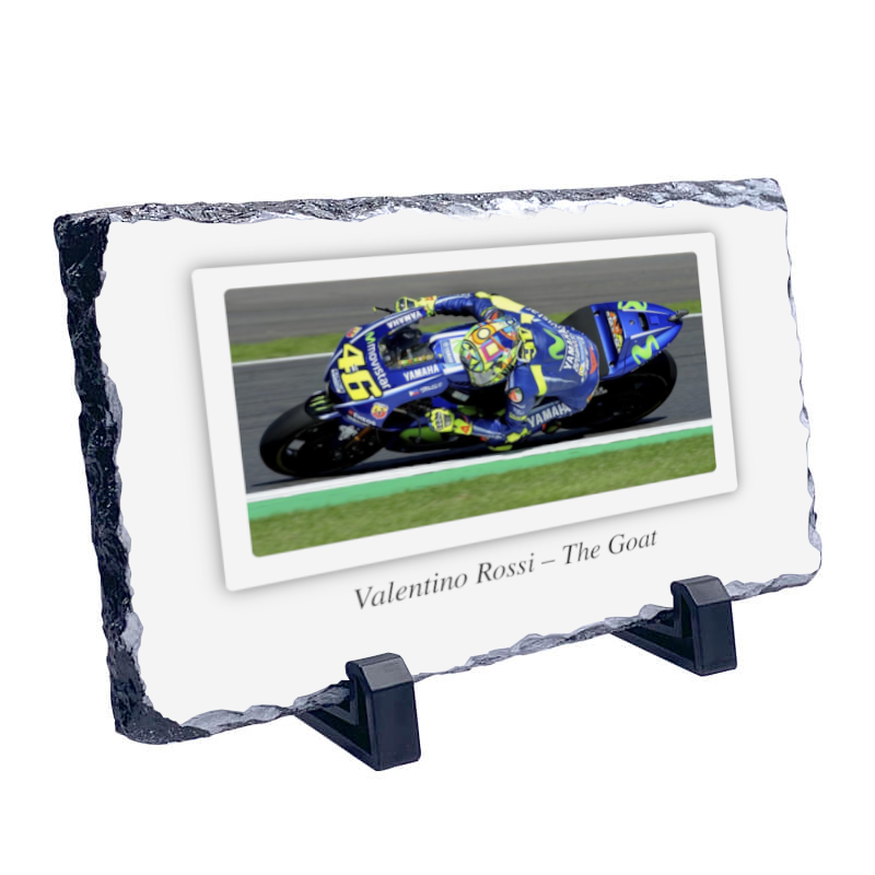 Valentino Rossi - The Goat Motorcycle Coaster Natural slate rock with stand 10x15cm