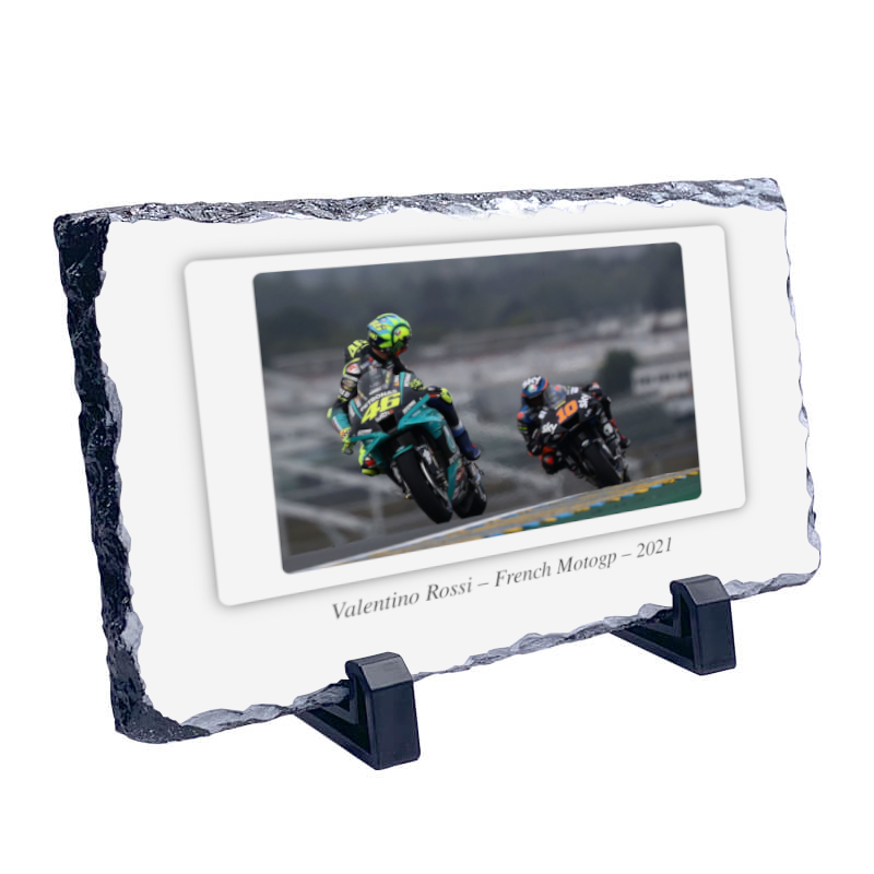 Valentino Rossi - French MotoGP - 2021 Motorcycle Coaster Natural slate rock with stand 10x15cm