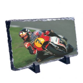 Barry Sheene Motorcycle Coaster Natural slate rock with stand 10x15cm