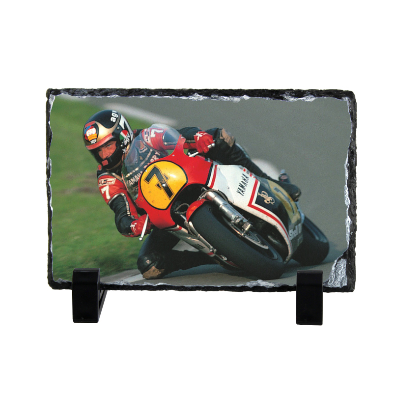 Barry Sheene Motorcycle Coaster Natural slate rock with stand 10x15cm