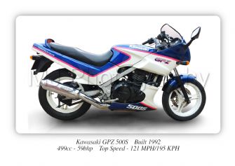 Kawasaki GPZ 500S Motorbike Motorcycle - A3/A4 Size Print Poster