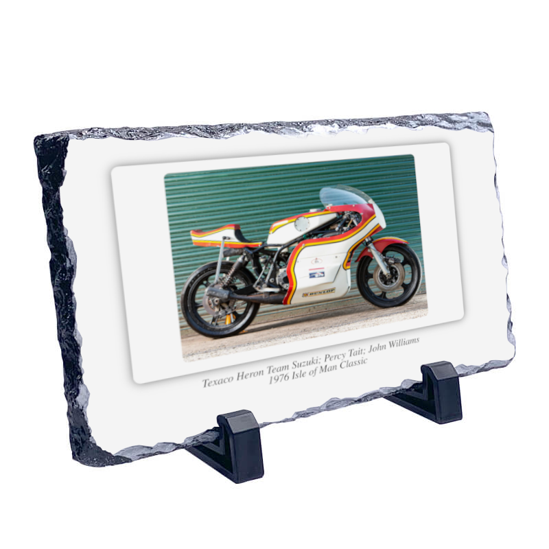 Texaco Heron Team Suzuki Motorcycle Coaster Natural slate rock with stand 10x15cm