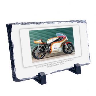 Texaco Heron Team Suzuki Motorcycle Coaster Natural slate rock with stand 10x15cm