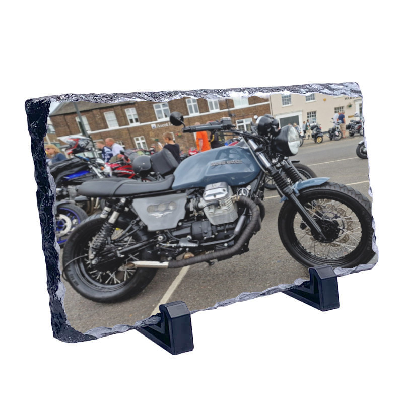 Triumph Bobber Classic Motorcycle Coaster Natural slate rock with stand 10x15cm