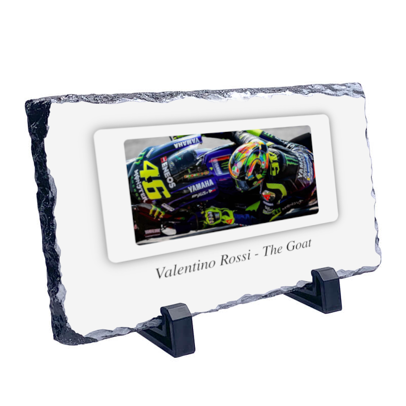 Valentino Rossi - The Goat Motorcycle Coaster Natural slate rock with stand 10x15cm