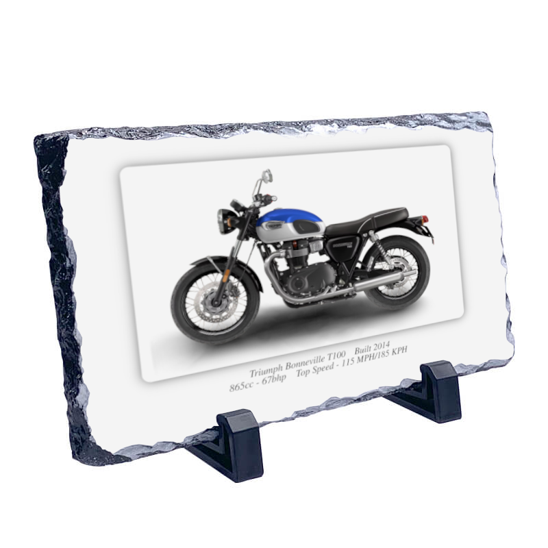 Triumph Bonneville T100 Motorbike Coaster natural slate rock with stand 10x15cm