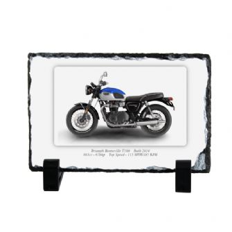 Triumph Bonneville T100 Motorbike Coaster natural slate rock with stand 10x15cm