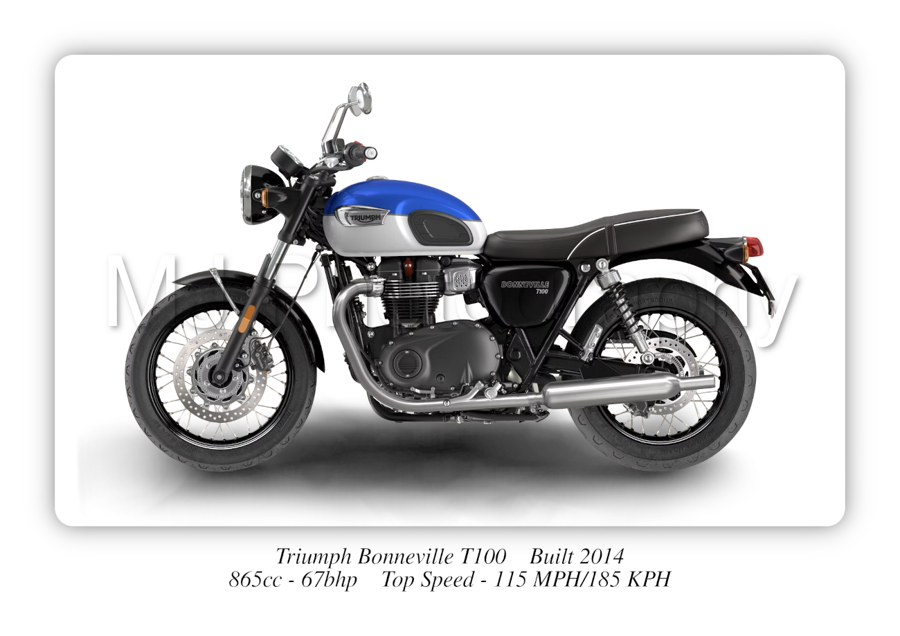 Triumph Bonneville T100 Motorcycle A4 - A0 Size Print Poster on Photographic Paper