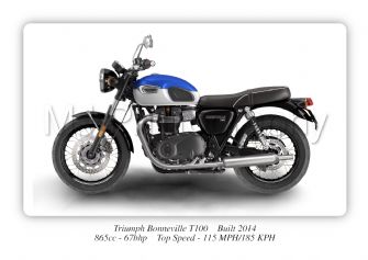 Triumph Bonneville T100 Motorcycle A4 - A0 Size Print Poster on Photographic Paper