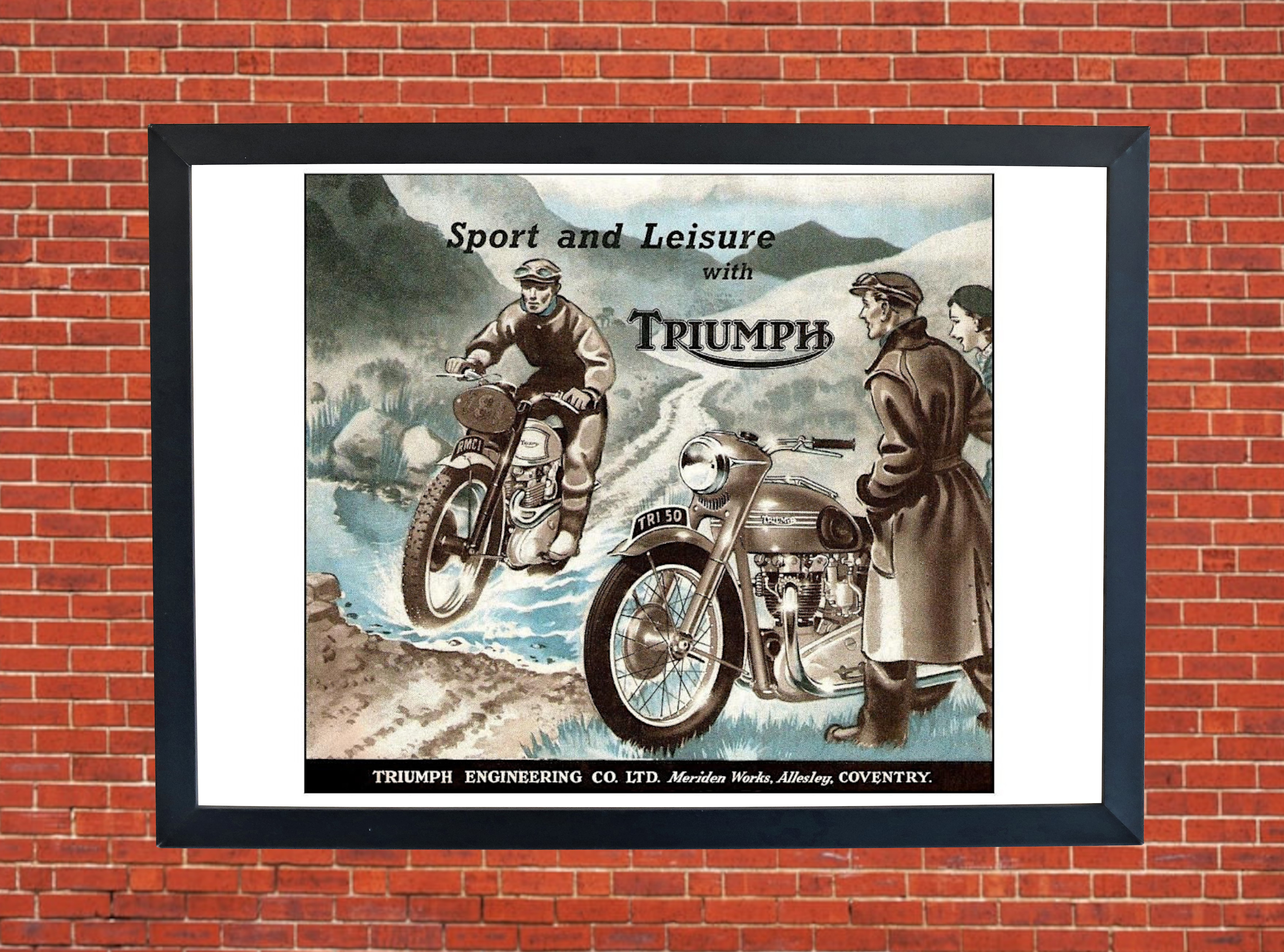 Sport and Leisure with Triumph Motorcycle A4 - A0 Vintage Promotional Poster