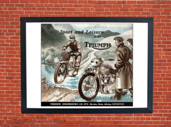 Sport and Leisure with Triumph Motorcycle A4 - A0 Vintage Promotional Poster