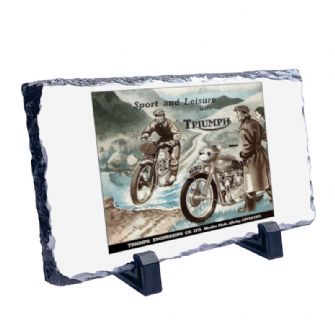 Sport and Leisure with Triumph Motorcycle Coaster Natural slate rock with stand 10x15cm