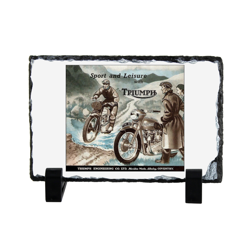 Sport and Leisure with Triumph Motorcycle Coaster Natural slate rock with stand 10x15cm