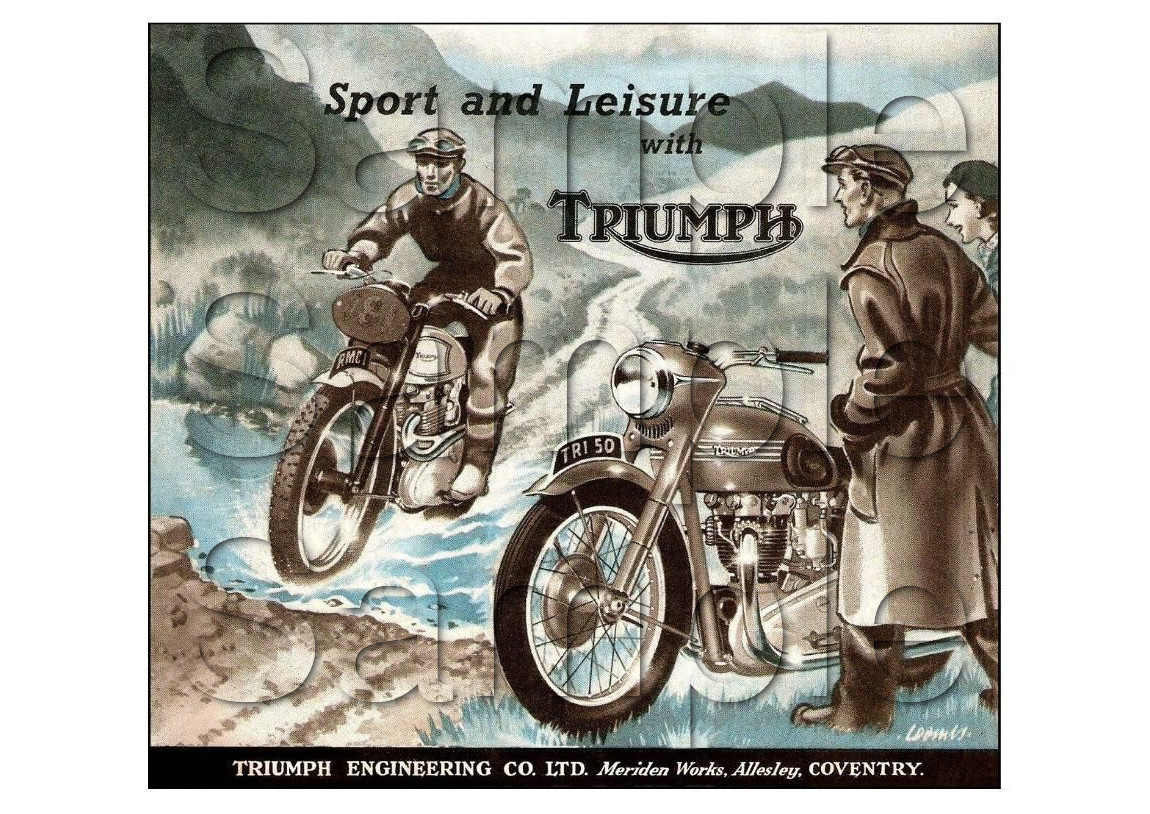 Sport and Leisure with Triumph Motorcycle A4 - A0 Vintage Promotional Poster