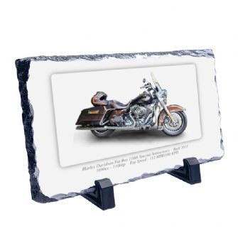 Harley Davidson Fat Boy 110th Special Anniversary Motorbike Coaster natural slate rock with stand 10x15cm