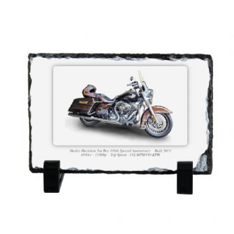 Harley Davidson Fat Boy 110th Special Anniversary Motorbike Coaster natural slate rock with stand 10x15cm