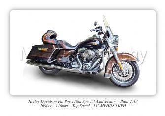 Harley Davidson Fat Boy 110th Special Anniversary Motorcycle A4 - A0 Size Print Poster on Photographic Paper