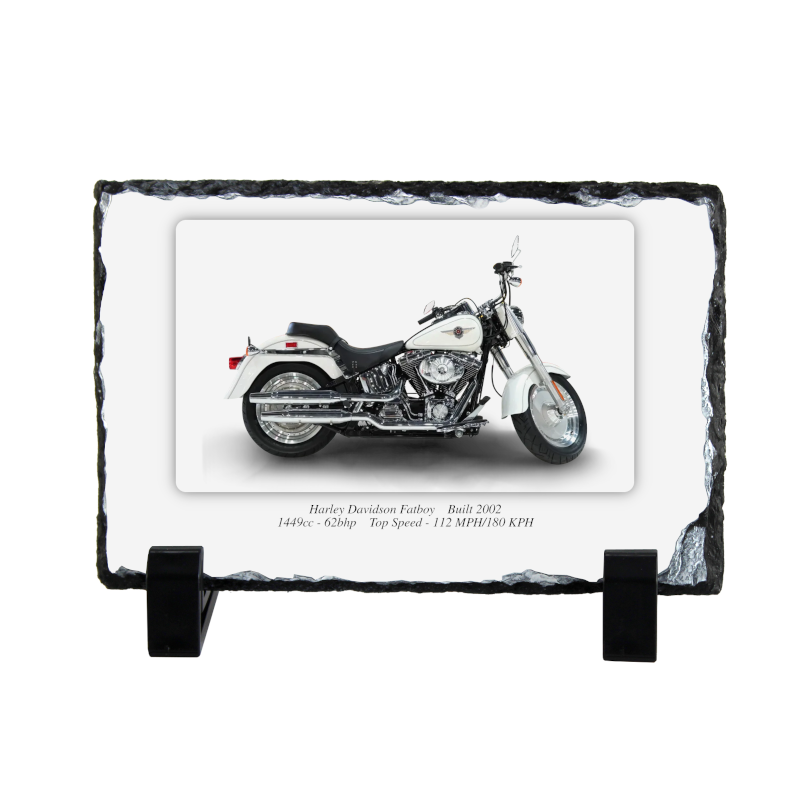 Harley Davidson Fatboy Motorbike Coaster natural slate rock with stand 10x15cm