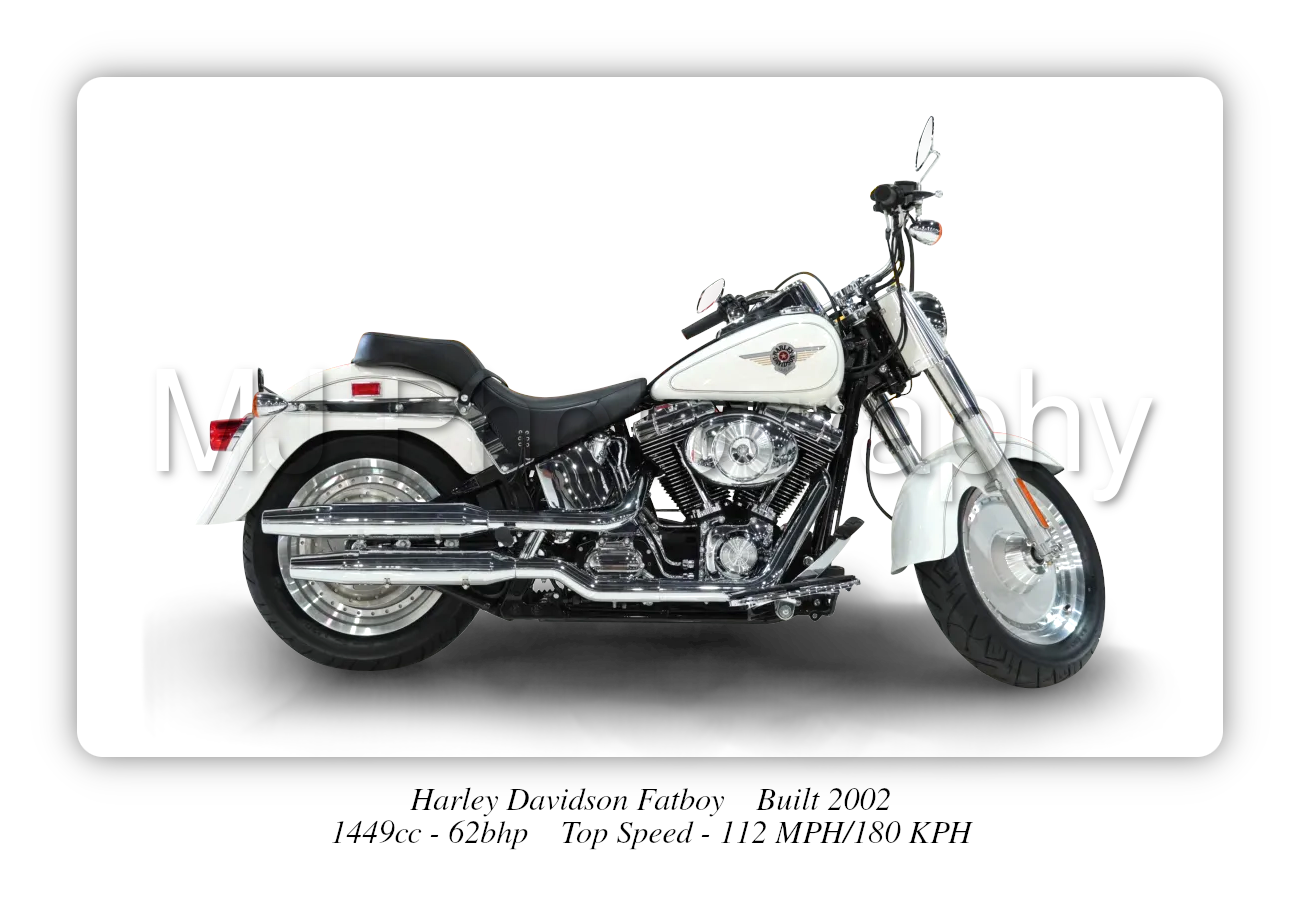 Harley Davidson Fatboy Motorcycle A4 - A0 Size Print Poster on Photographic Paper