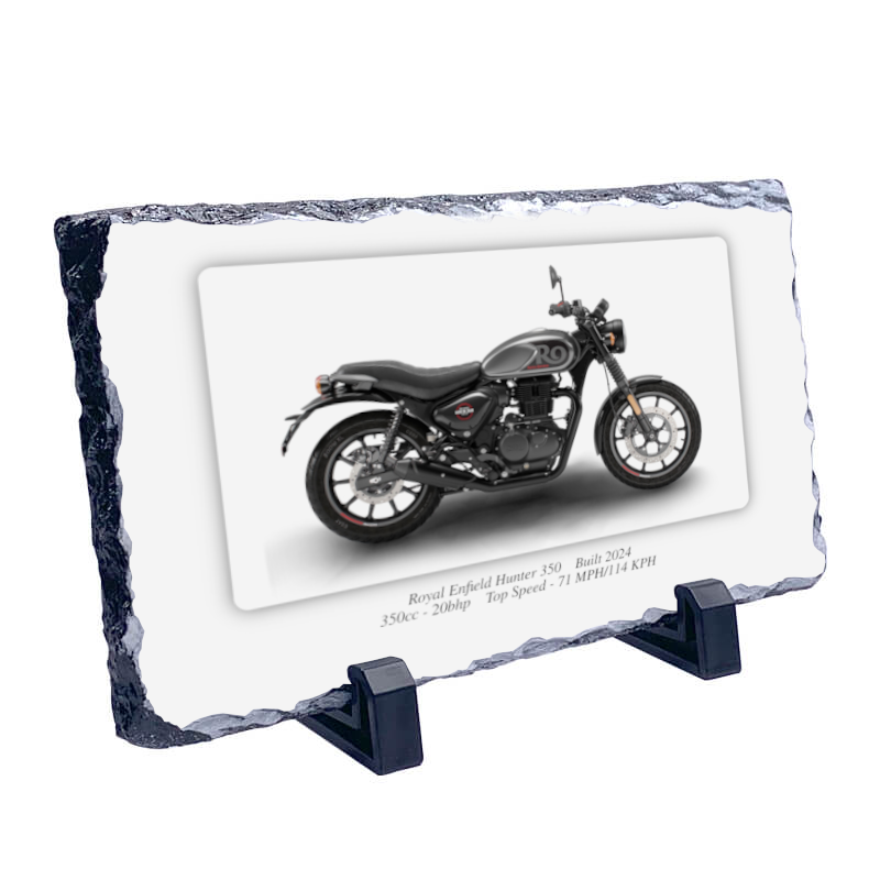 Royal Enfield Hunter 350 Motorbike Coaster natural slate rock with stand 10x15cm