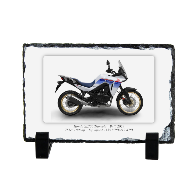 Honda XL750 Transalp Motorbike Coaster natural slate rock with stand 10x15cm