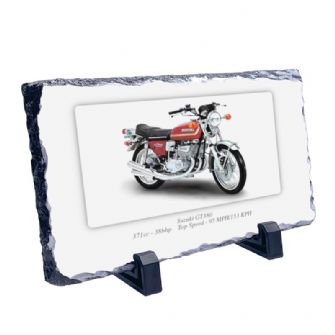 Suzuki GT380 Motorcycle on a Natural slate rock with stand 10x15cm