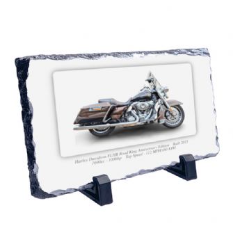 Harley Davidson FLHR Road King Anniversary Edition Motorcycle on a Natural slate rock with stand 10x15cm