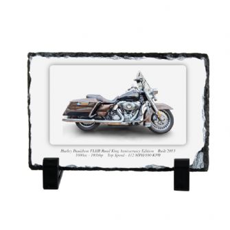 Harley Davidson FLHR Road King Anniversary Edition Motorcycle on a Natural slate rock with stand 10x15cm