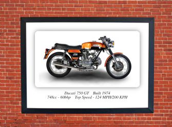 Ducati 750 GT Motorcycle - A4 - A0 Size Print Poster