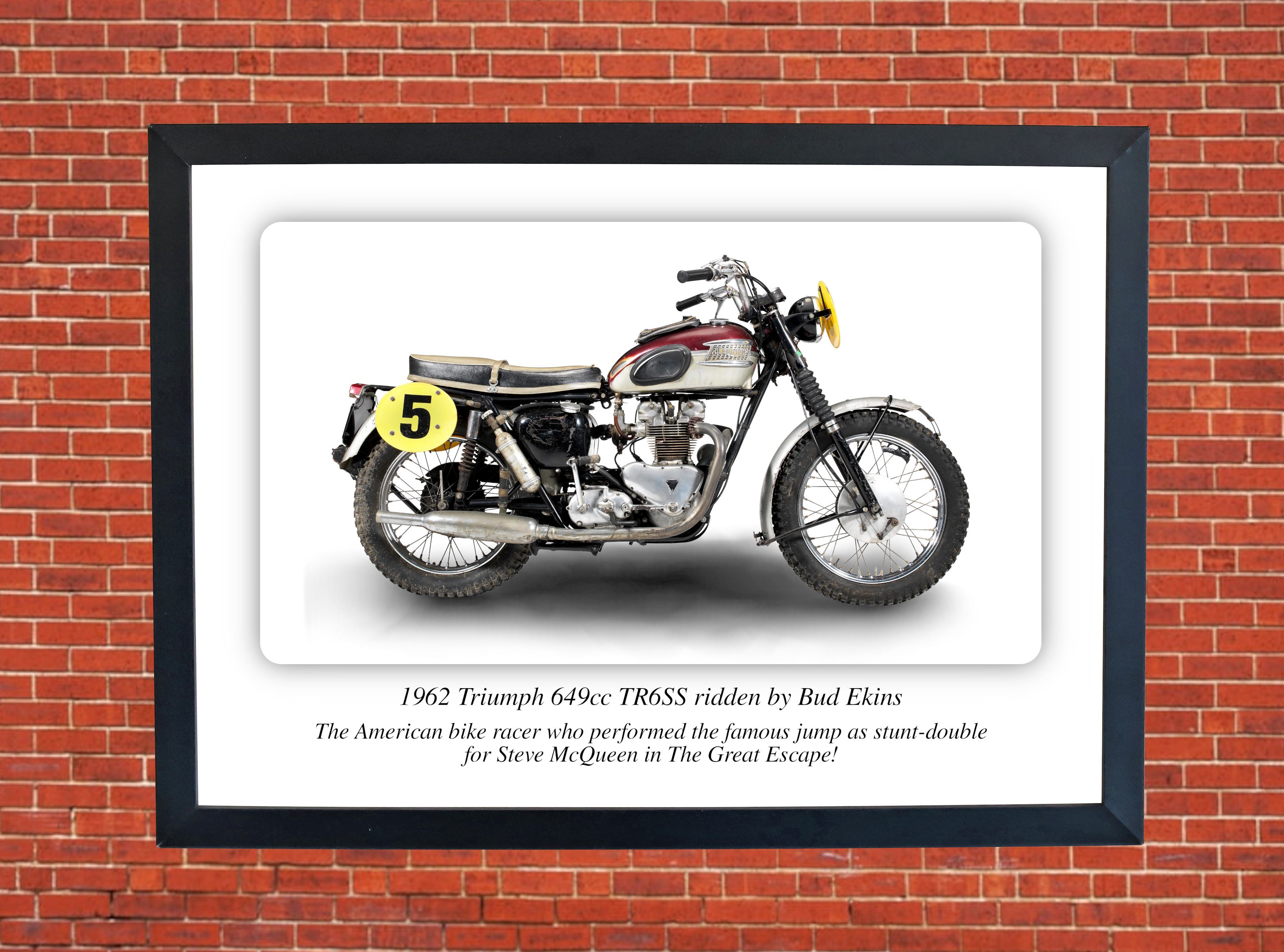 Triumph 649cc TR6SS - Ridden by Bud Ekins Motorbike Motorcycle - A4 - A0 Size Print Poster