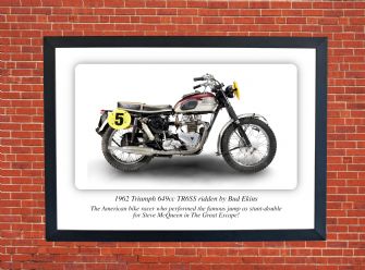 Triumph 649cc TR6SS - Ridden by Bud Ekins Motorbike Motorcycle - A4 - A0 Size Print Poster