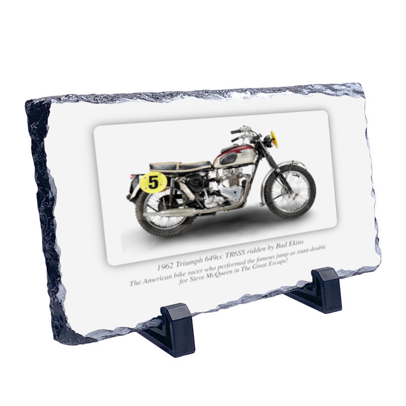 Triumph 649cc TR6SS - Ridden by Bud Ekins Motorcycle Coaster natural slate rock with stand 10x15cm