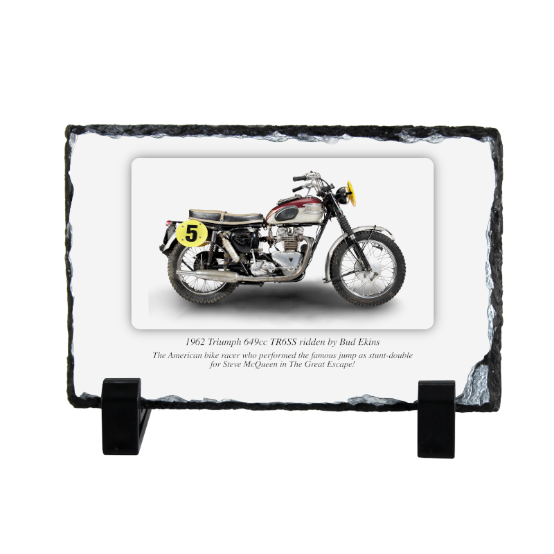 Triumph 649cc TR6SS - Ridden by Bud Ekins Motorcycle Coaster natural slate rock with stand 10x15cm