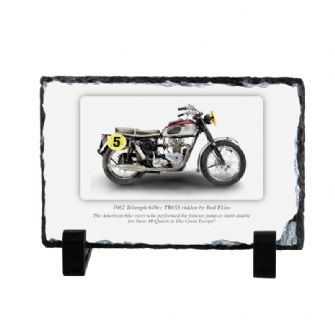 Triumph 649cc TR6SS - Ridden by Bud Ekins Motorcycle Coaster natural slate rock with stand 10x15cm