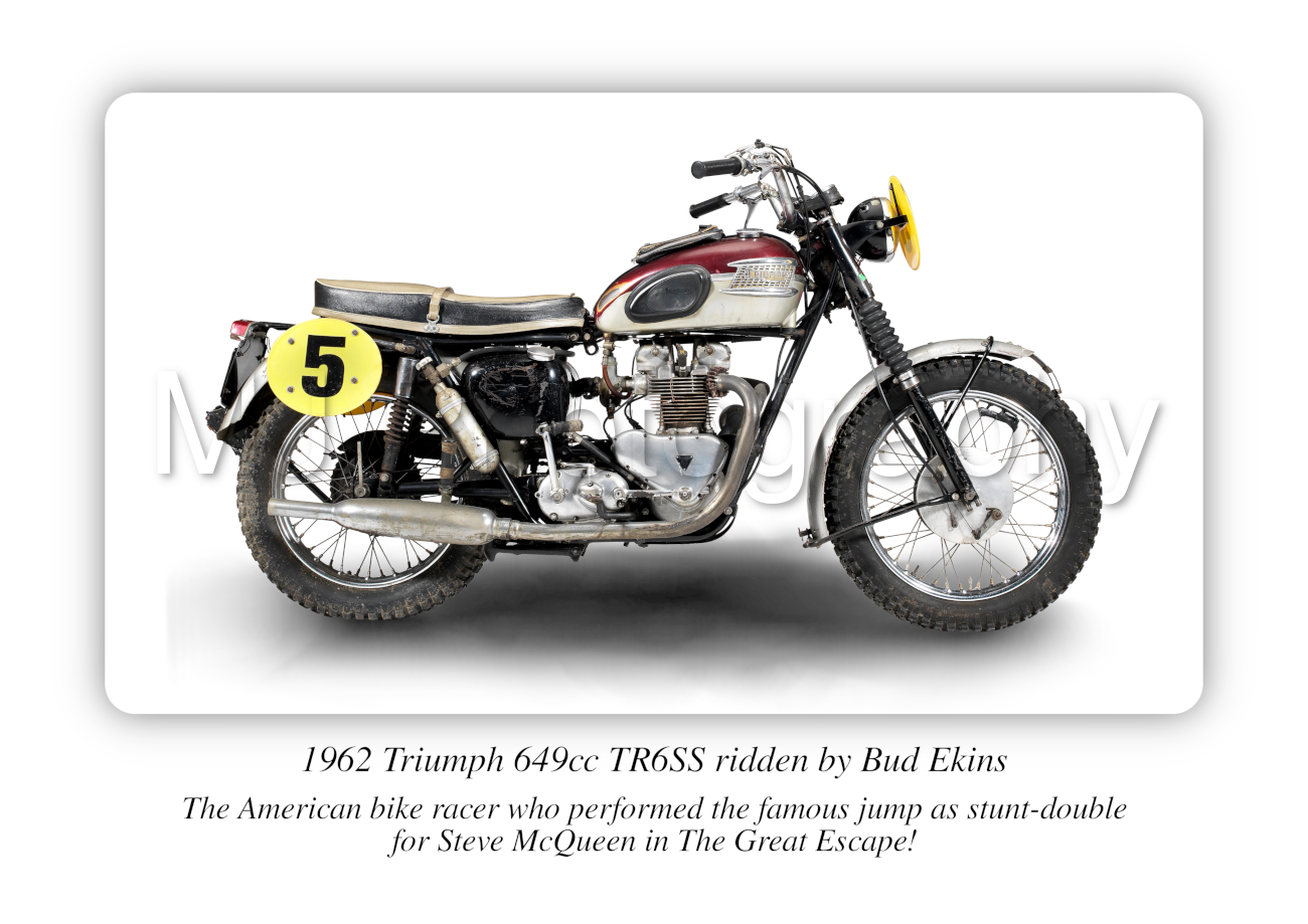 Triumph 649cc TR6SS - Ridden by Bud Ekins Motorbike Motorcycle - A4 - A0 Size Print Poster