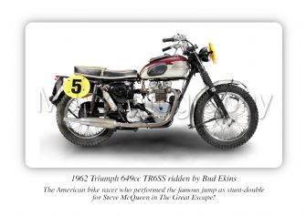 Triumph 649cc TR6SS - Ridden by Bud Ekins Motorbike Motorcycle - A4 - A0 Size Print Poster