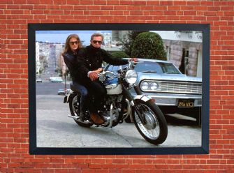 Jacqueline Bisset and Steve McQueen Motorbike Motorcycle - A4 - A0 Size Print Poster