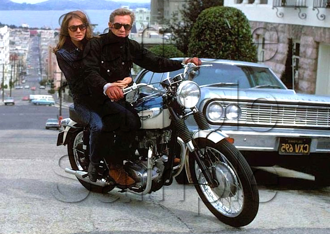 Jacqueline Bisset and Steve McQueen Motorbike Motorcycle - A4 - A0 Size Print Poster