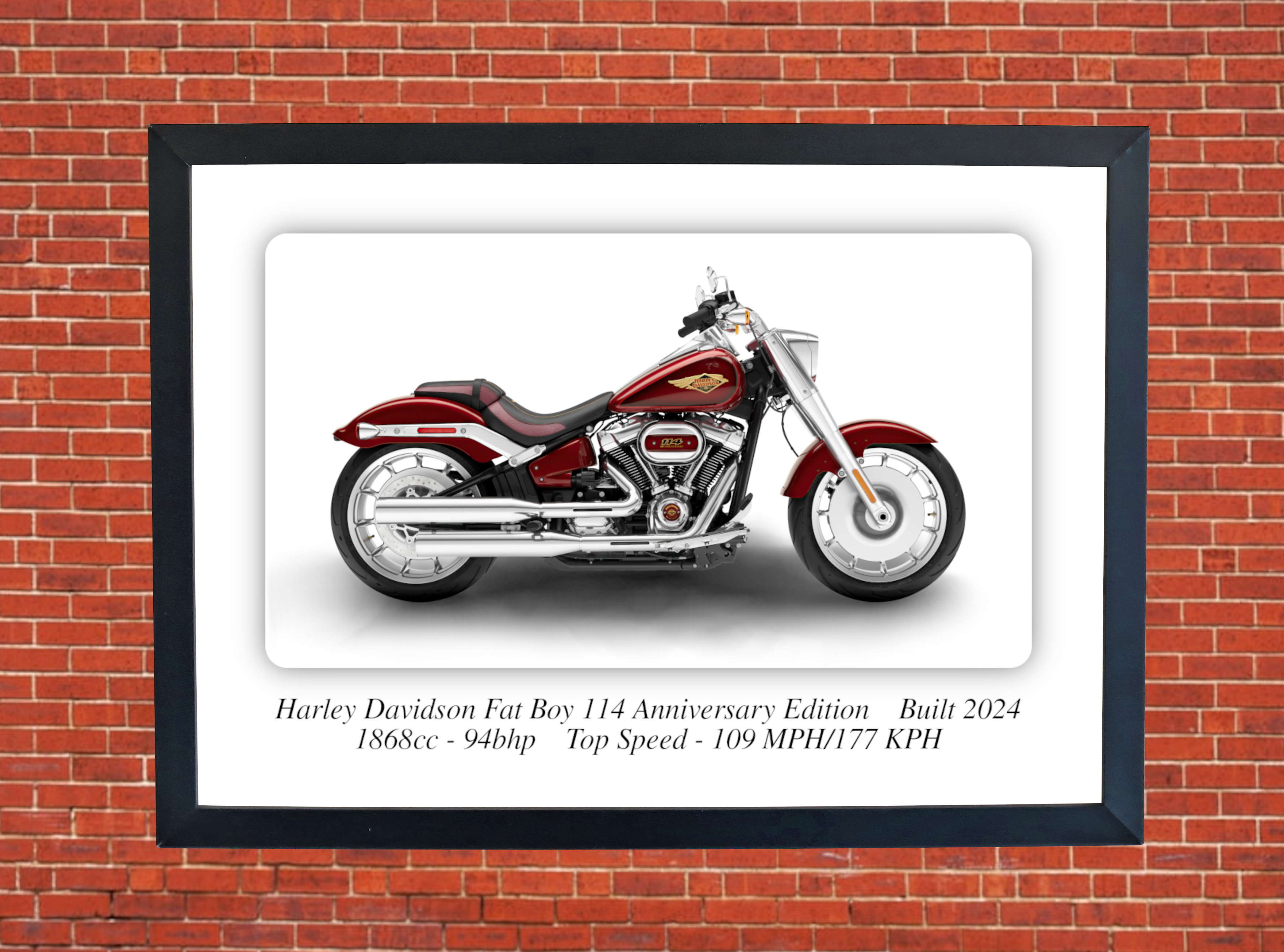 Harley Davidson Fat Boy 114 Anniversary Edition Motorbike Motorcycle - A4 - A0 Size Print Poster