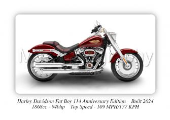 Harley Davidson Fat Boy 114 Anniversary Edition Motorbike Motorcycle - A4 - A0 Size Print Poster