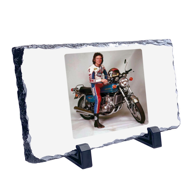 Barry Sheene on Suzuki GT750 Motorcycle Coaster Natural slate rock with stand 10x15cm