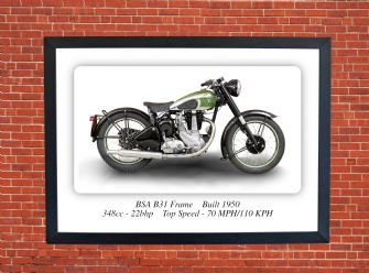 BSA B31 Frame Motorbike Motorcycle - A4 - A0 Size Print Poster