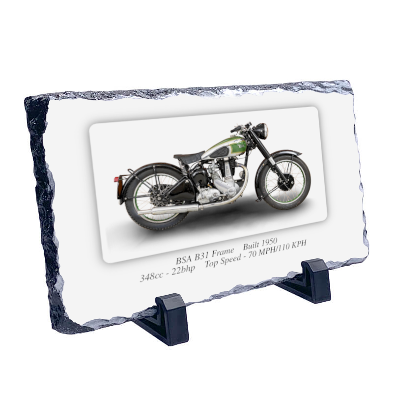 BSA B31 Frame Motorbike Coaster natural slate rock with stand 10x15cm