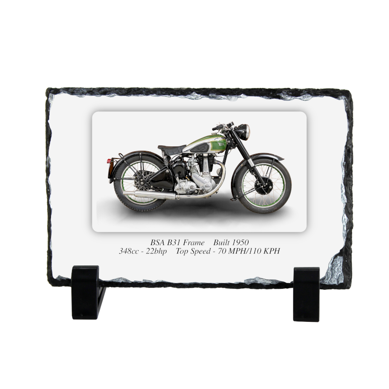 BSA B31 Frame Motorbike Coaster natural slate rock with stand 10x15cm