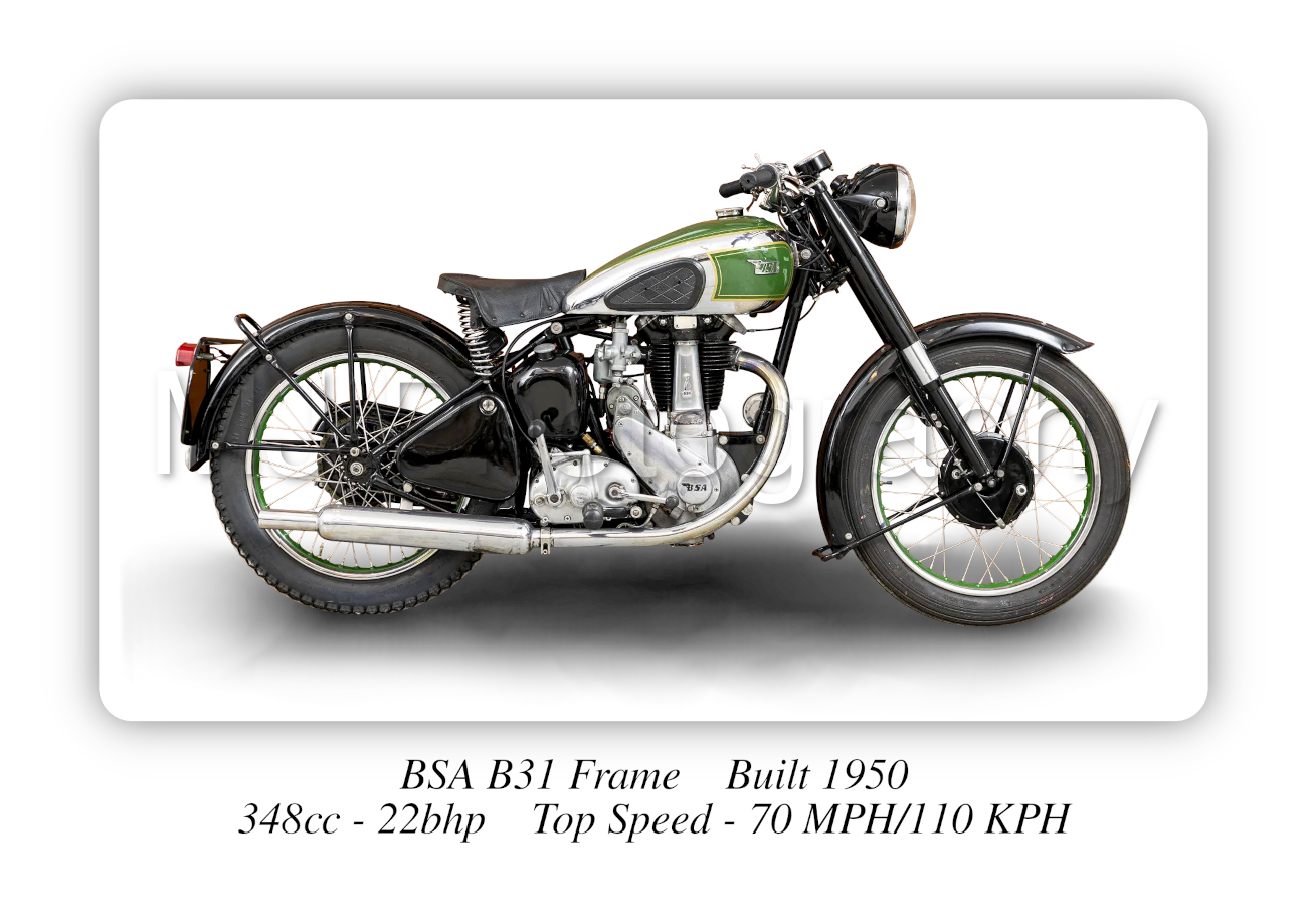 BSA B31 Frame Motorbike Motorcycle - A4 - A0 Size Print Poster